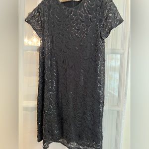 Line & Dot Black Sequin Scalloped Mini Dress